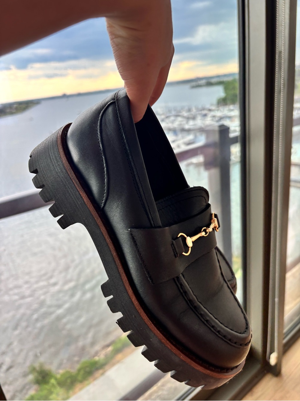 Women’s Black Leather Lug-sole Bit Loafers - Picture 2 of 7